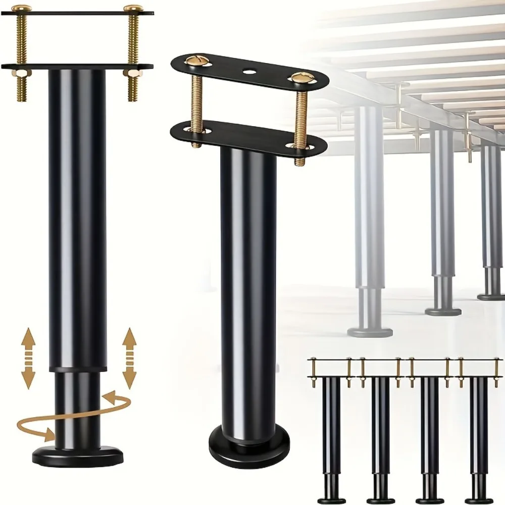 Höhenverstellbar: 4 Stück Bettrahmen-Stützbeine aus stabilem Stahl mit Gummibasis für Stabilität, geeignet für Queen- und King-Size-Betten Image