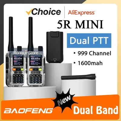 Baofeng 5R Mini Walkie Talkie UHF/VHF Dual Watch Dual PTT Bluetooth Program Type-C Portable Two Way CB Radio for Hunting Camping