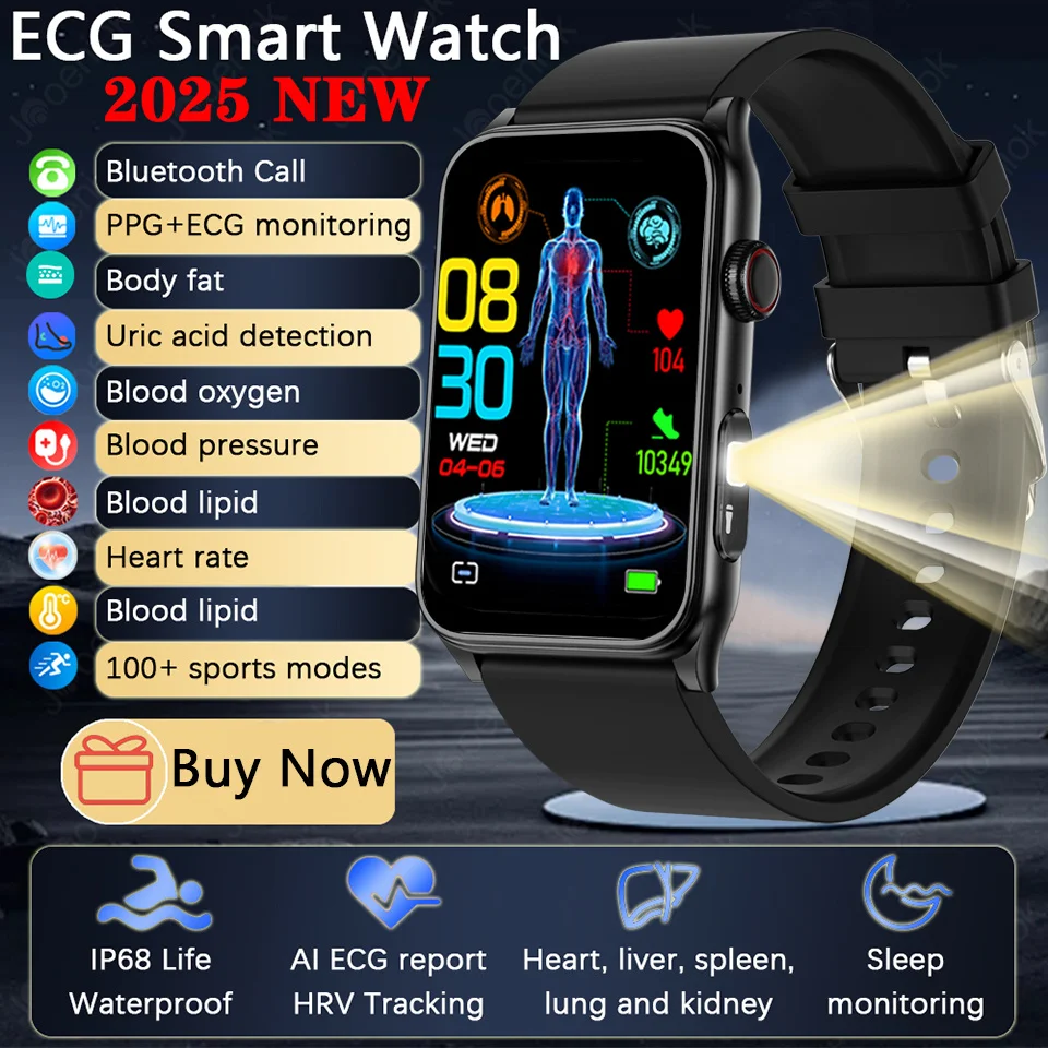 2026 neue Pflege Grade Blut Lipid Harnsäure Gesundheit Smart Uhr Männer EKG + PPG Blutdruck Bluetooth Anruf Wasserdichte Smartwatches Image