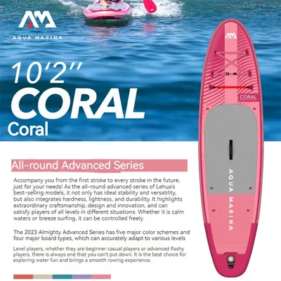 AQUA MARINA Coral Pink SUP Board, aufblasbares Stand-Up-Paddle-Board, Sapboard, Surfbrett-Set, Wassersport, Surf-Zubehör, 3,1 m