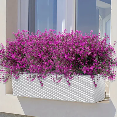 12 Bunches Outdoor Artificial Flowers UV Resistant Plastic Shrubs Decorative Plants for Garden Edging Window Boxes Fake Greene