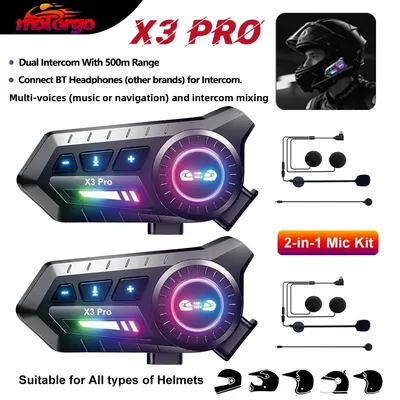 X3 pro Motorcycle Bluetooth Intercom 500M Wireless 1000mAh Walkie Talkie Helmet Intercom Headset for Moto - 1/2 Pcs