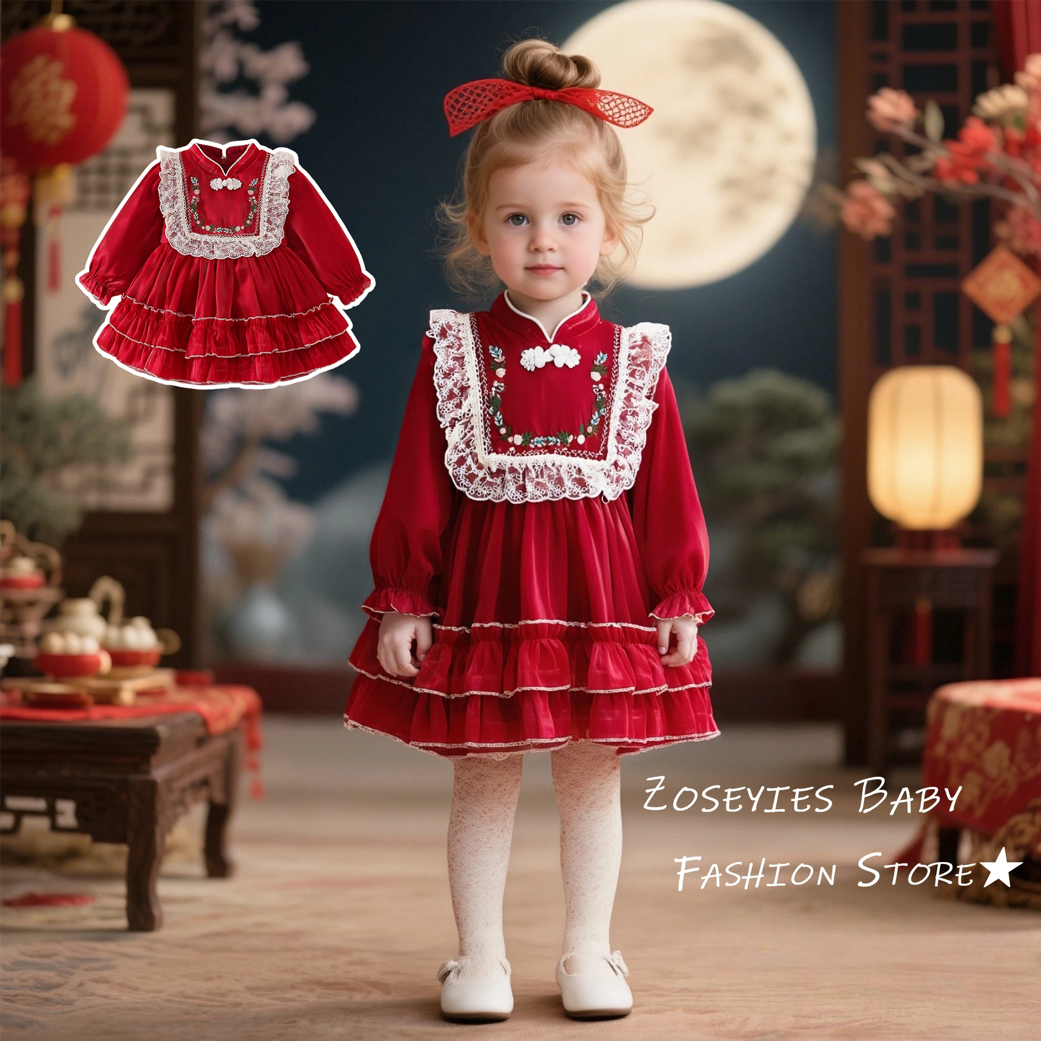 Mädchen Kleid Frühling Und Herbst Einfarbig Blume Lange Ärmeln Baby Mädchen Kleid Chinesischen Stil Ein Jahr Altes Baby Kleid Baby Mädchen C Image