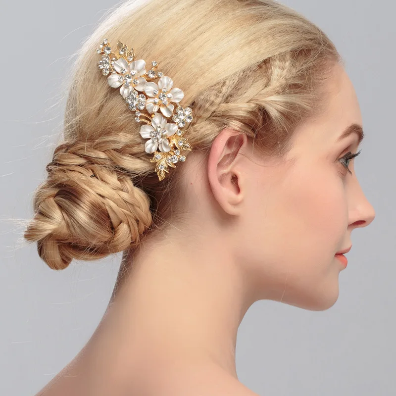 Gold Silber Farbe Luxus Kristall Blume Braut Haar Kämme Mode Braut Haar Schmuck Für Frauen Kopfschmuck Hochzeit Party Image