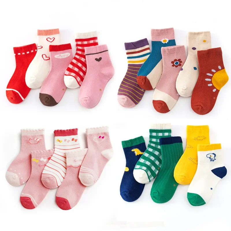 5Pairs Baby Socken Weiche Baumwolle Mädchen Socken Jungen Cartoon Print Vier Jahreszeiten kinder Kleinkind Socken Babys Zubehör Image