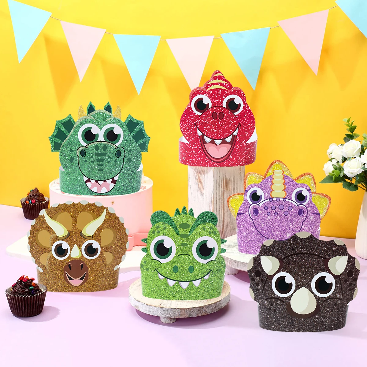 Dschungel Dinosaurier Thema Party Papier Hut Geburtstag Party Dekorationen für Kinder Jungen Cartoon Tier Party Caps Geburtstag Liefert Image