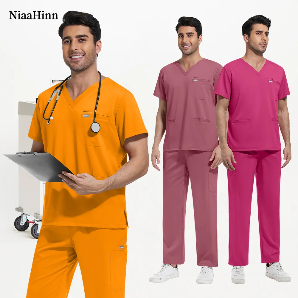 Niaahinn Spa Beauty Institution Arbeitskleidung Oral Clinic Pflegeuniform Männer und Frauen Einfarbiger kurzärmeliger Krankenhaus-Peelinganzug Image