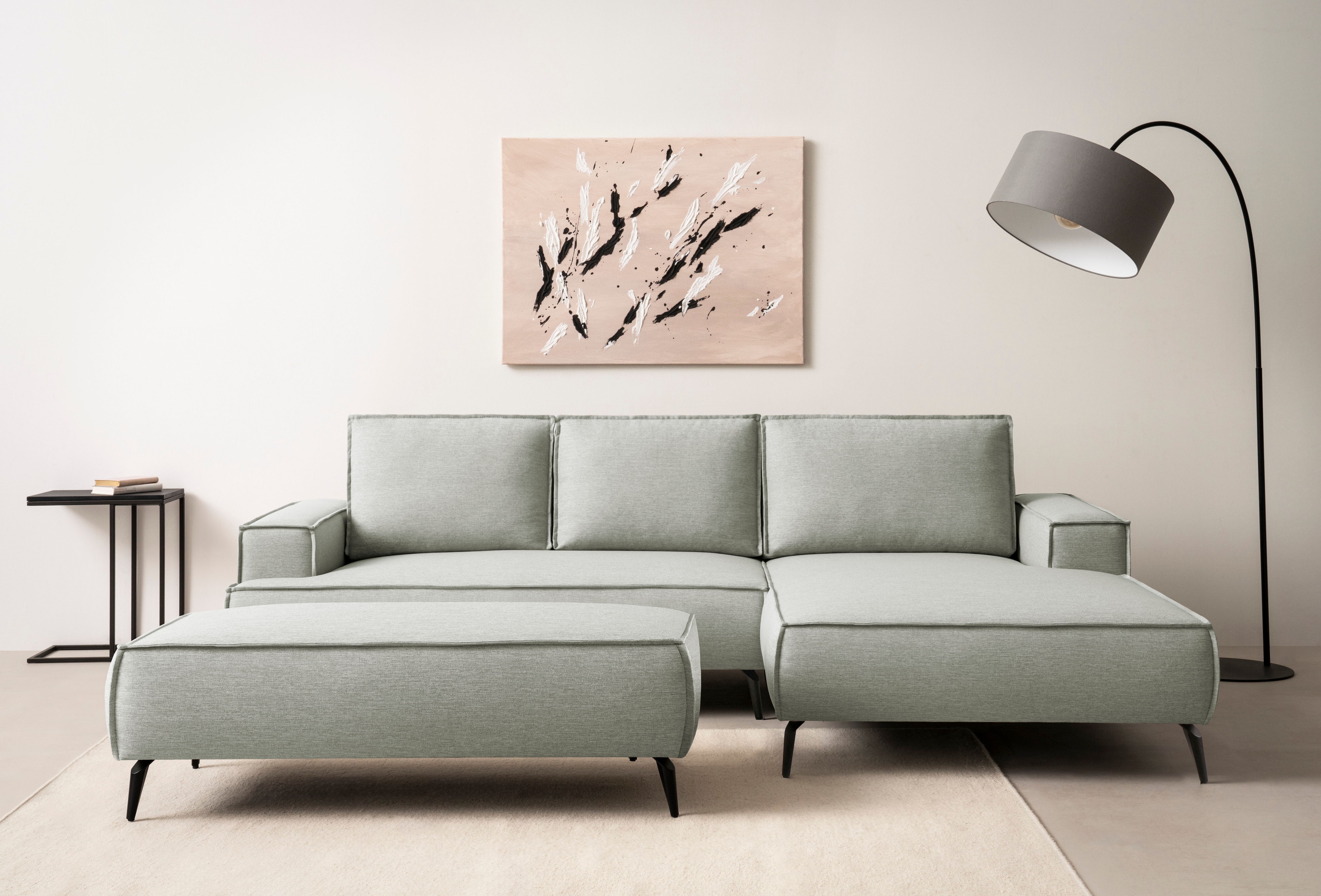 Sitzgruppe HOME AFFAIRE "TVINNU, Polsterecke L-Form, Schlaffunktion, mit Hocker", hellgrün,, B:275cm H:83cm T:173cm, Sitzmöbel-Sets, Set, stellbar zum Schlafsofa (Krokodilverbinder)