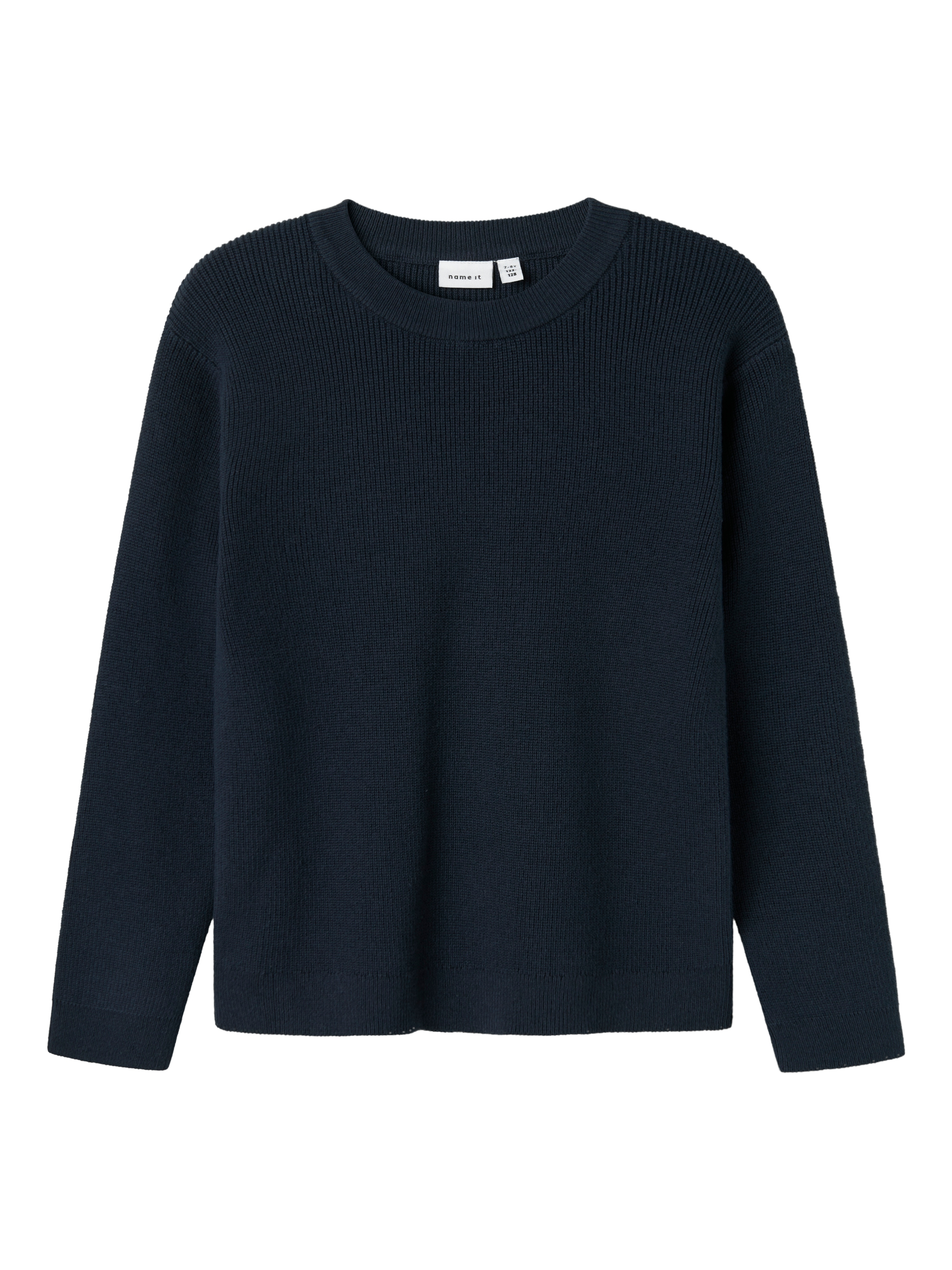 Strickpullover NAME IT "NKMNESOLLE LS PULLOVER KNIT NOOS", Jungen, Gr. 134/140, schwarz sapphire (blank), Strick, Obermaterial: 77% Baumwolle, 23% Nylon, unifarben, Basic normal, Rundhals, Strickkante, Pullover Image