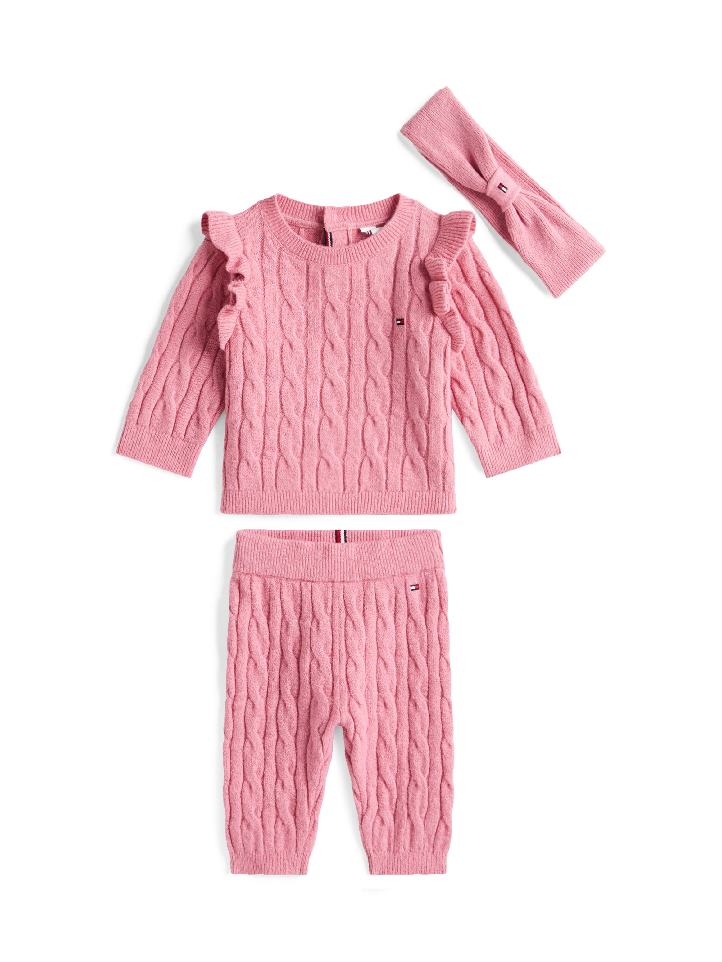 Shirt, Leggings & Haarband TOMMY HILFIGER "CABLE HEADBAND GIFTBOX", Baby, Gr. 62, pink (mystic pink), Jersey, Obermaterial: 53% Baumwolle, 24% Polyamid, 23% Polyacryl, unifarben, KOB Set-Artikel, für Babys Image