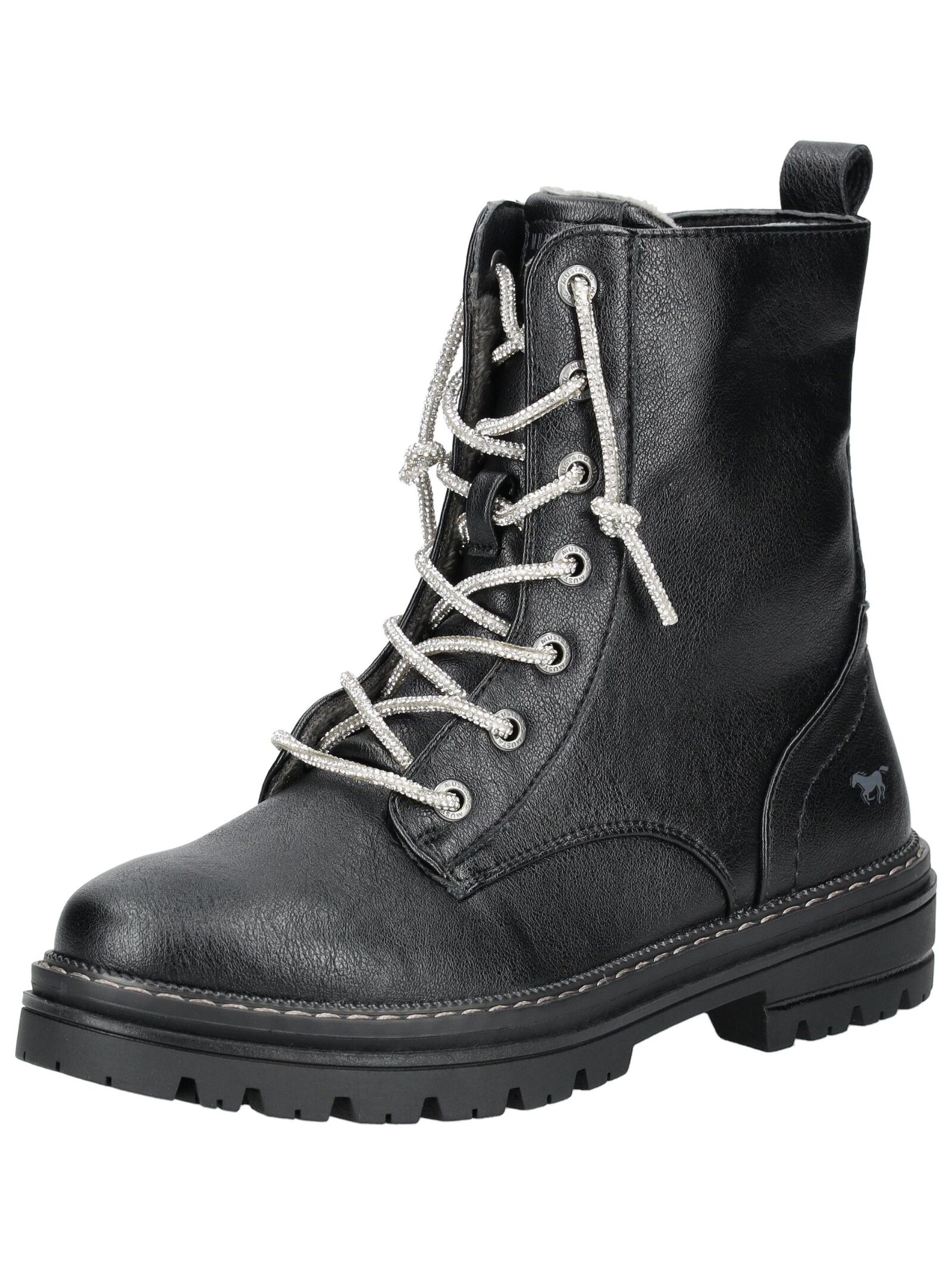 Schnürstiefelette MUSTANG SHOES "Mustang Shoes Stiefelette Lederimitat", Damen, Gr. 38, schwarz, Lederimitat, Schuhe Schnürstiefelette