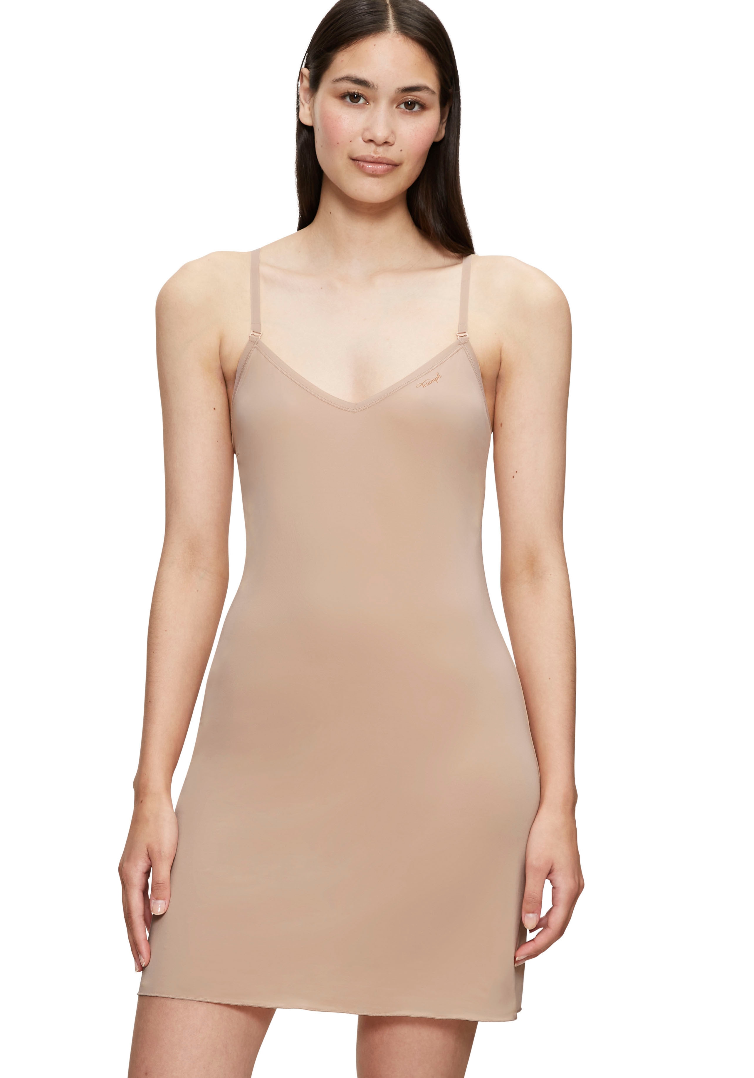 Unterkleid TRIUMPH "Body Make-Up T Dress 02", Damen, Gr. L, N-Gr, beige (smooth skin), Single Jersey, Obermaterial: 87% Polyamid, 13% Elasthan, Basic, bequem ca. Mitte Oberschenkel, V-Ausschnitt, Kleider, nahezu unsichtbar, tiefer V-Ausschnitt Image