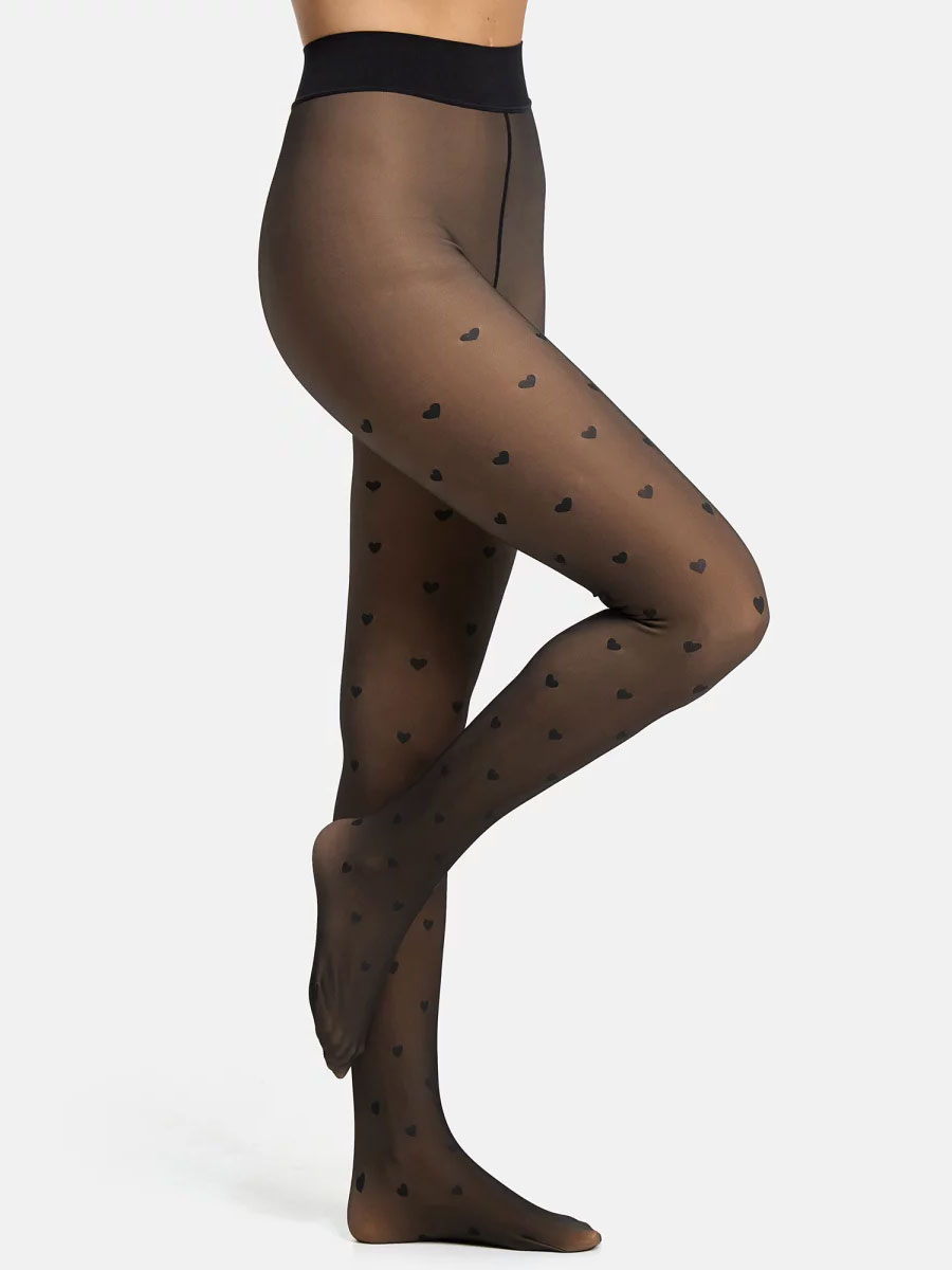 Thermostrumpfhose S.OLIVER "comfort", Damen, Gr. 40, schwarz (schwarz hearts), Obermaterial: 50% Polyester, 40% Polyamid, 10% Elasthan, Strumpfhosen, mit nahtloser Verarbeitung