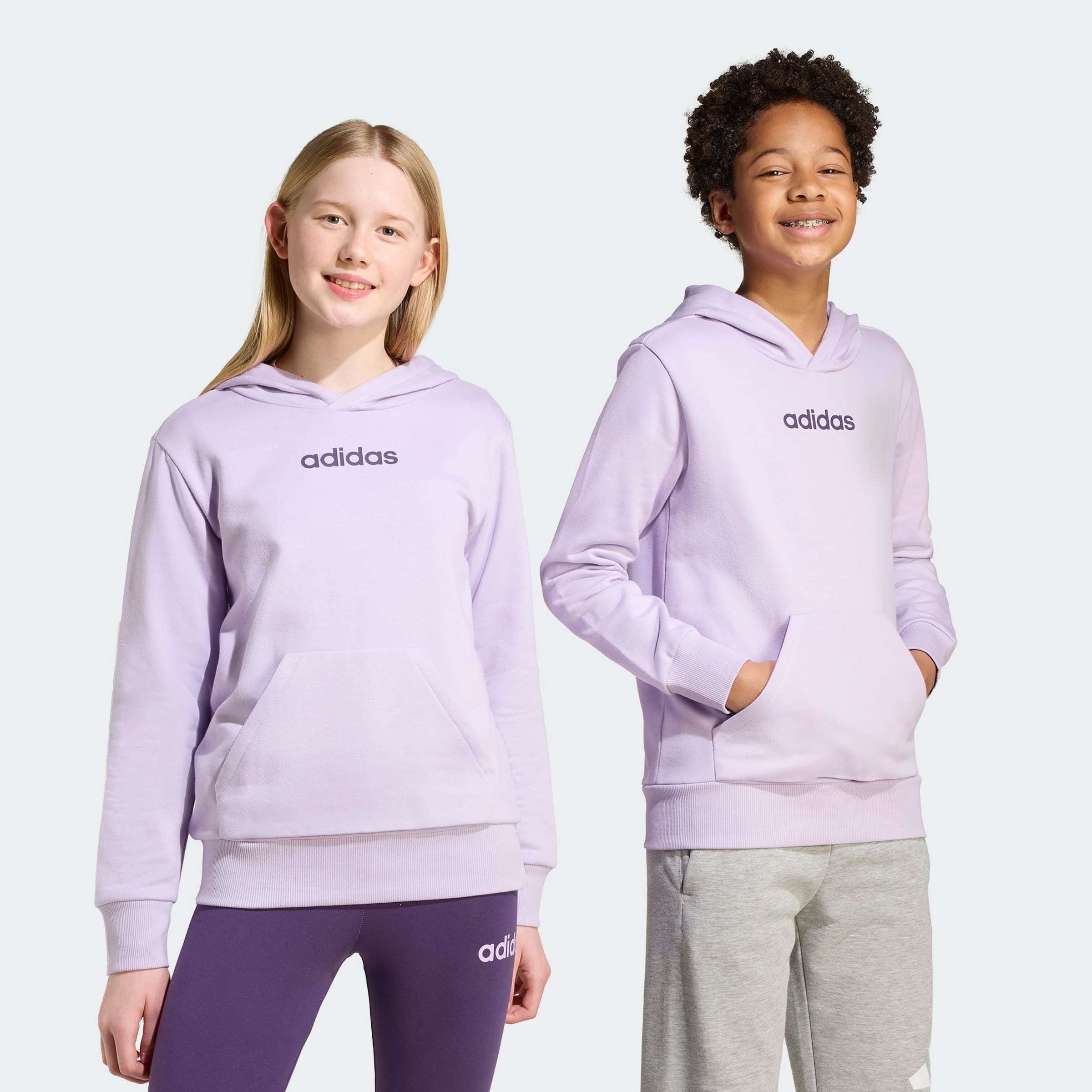 Kapuzensweatshirt ADIDAS SPORTSWEAR "J LIN FL HD", Kinder, Gr. 140, powder plum, aurora plum, Obermaterial: 71% Baumwolle, 29% Polyester, Sweatshirts Image