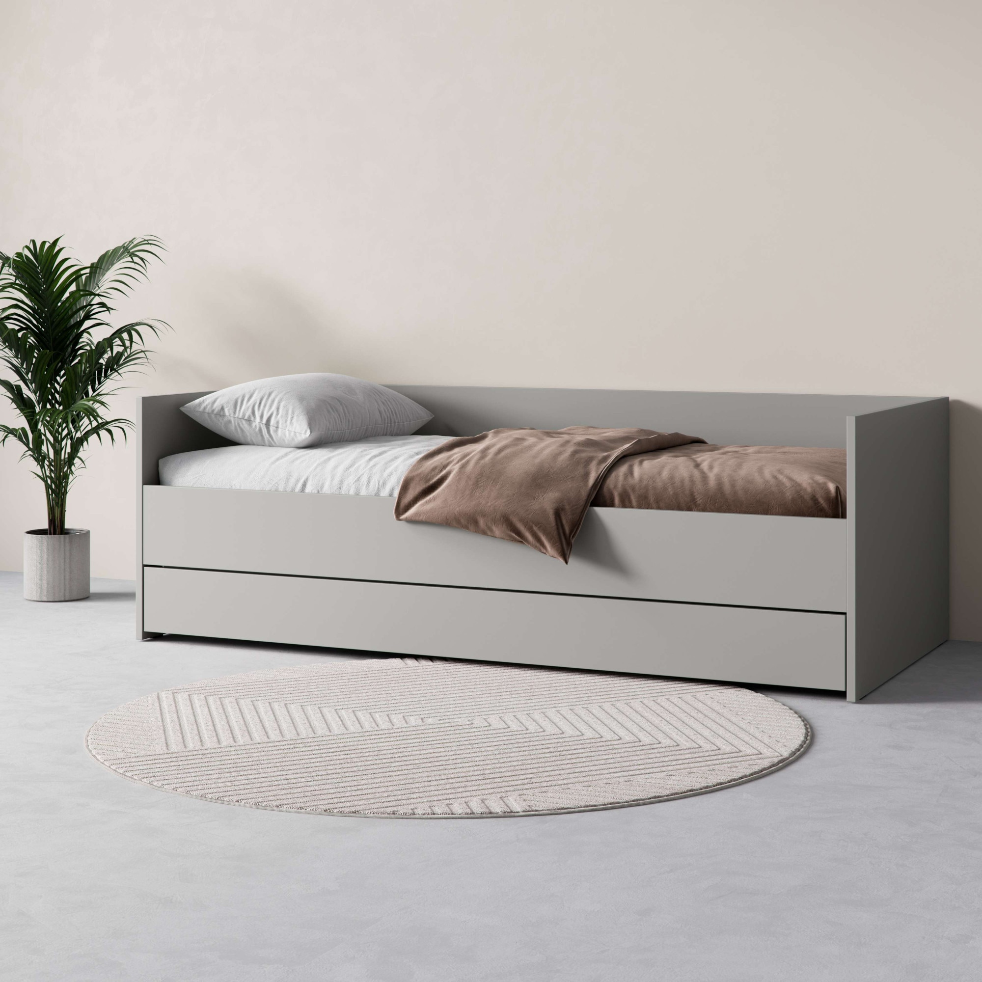 Bett VOX "SIMPLE Bettgestell mit Bettkasten und Zusatzbett, B/T/H: 95/205/68 cm", grau, B:95,3cm H:68,1cm L:205,6cm, Betten, ohne Matratze, in 3 Farben erhältlich Image
