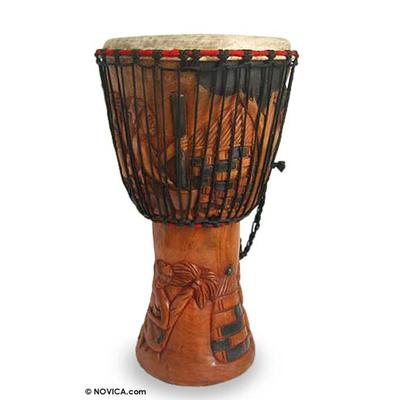Wood djembe drum, 'Botanical Beat' - Hand Made Wood Djembe Drum