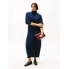 Strickkleid TOMMY HILFIGER CURVE "CRV SOFT WOOL CABLE ROLL-NK DRS", Damen, Gr. 46, N-Gr, blau (schwarz night navy), Strick, Obermaterial: 100% Wolle, unifarben, casual, Langarm, Kleider, in großen Größen, mit Zopfmuster, aus reiner Wolle
