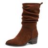 Stiefel TAMARIS, Damen, Gr. 42, braun, Veloursleder, unifarben, modisch, Schuhe, Blockabsatz, Kurzstiefel mit Falten am slouchy Schaft