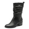 Stiefel TAMARIS, Damen, Gr. 39, schwarz, Glattleder, unifarben, modisch, Schuhe, Blockabsatz, Kurzstiefel mit Falten am slouchy Schaft