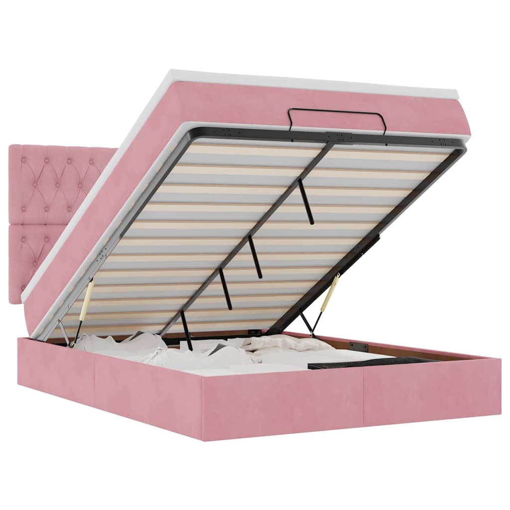 vidaXL Ottoman-Bett mit Matratzen & LEDs Rosa 140x200 cm Samt Image