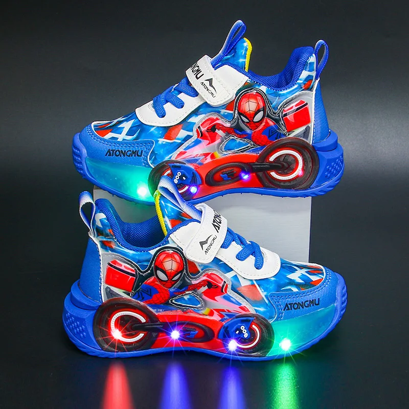Spiderman chaussures enfants espadrilles décontractées garçons chaussures LED enfants chaussures de Tennis nouvelle mode Spider-Man chaussures lumineuses taille 23-35
