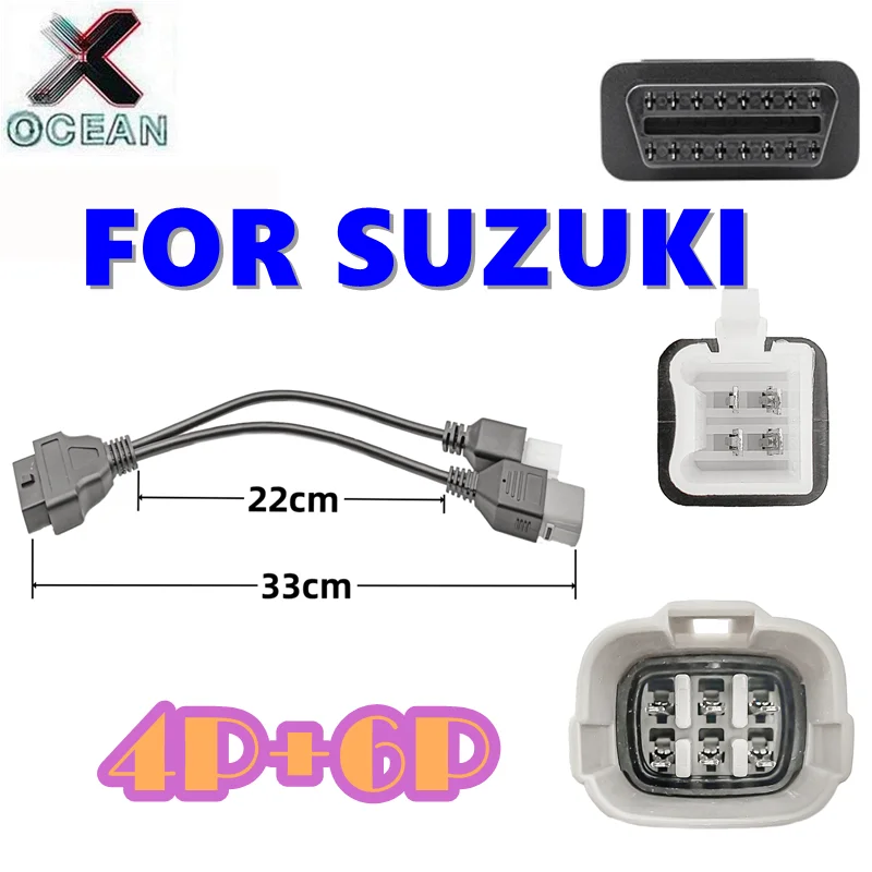 Neue Für Suzuki 2 In 1 Motorrad OBD Diagnose Kabel 4Pin + 6Pin 2 In 1 Stecker Adapter Kabel stecker OBD Verlängerung Kabel Image