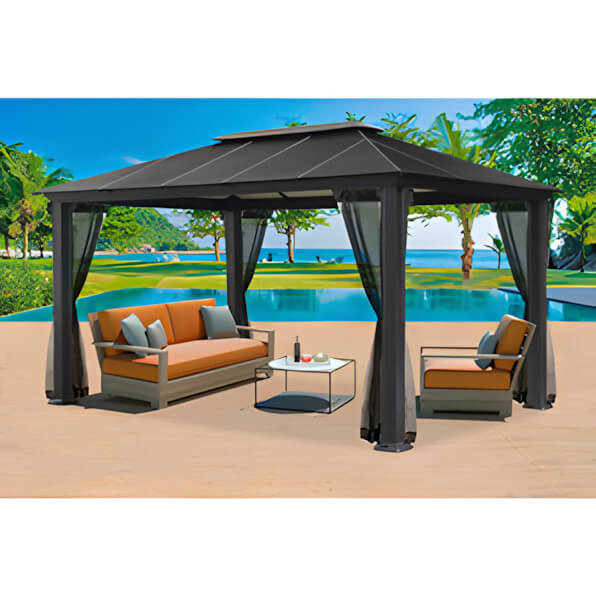 Paragon Outdoor 11'8" x 15'7" Santa Monica XL Aluminum Gazebo with Mosquito Netting