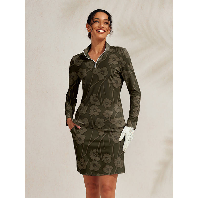 Women's Golf Polo Shirt Dark Green Long Sleeve Top Ladies Golf Attire Clothes Outfits Wear Apparel