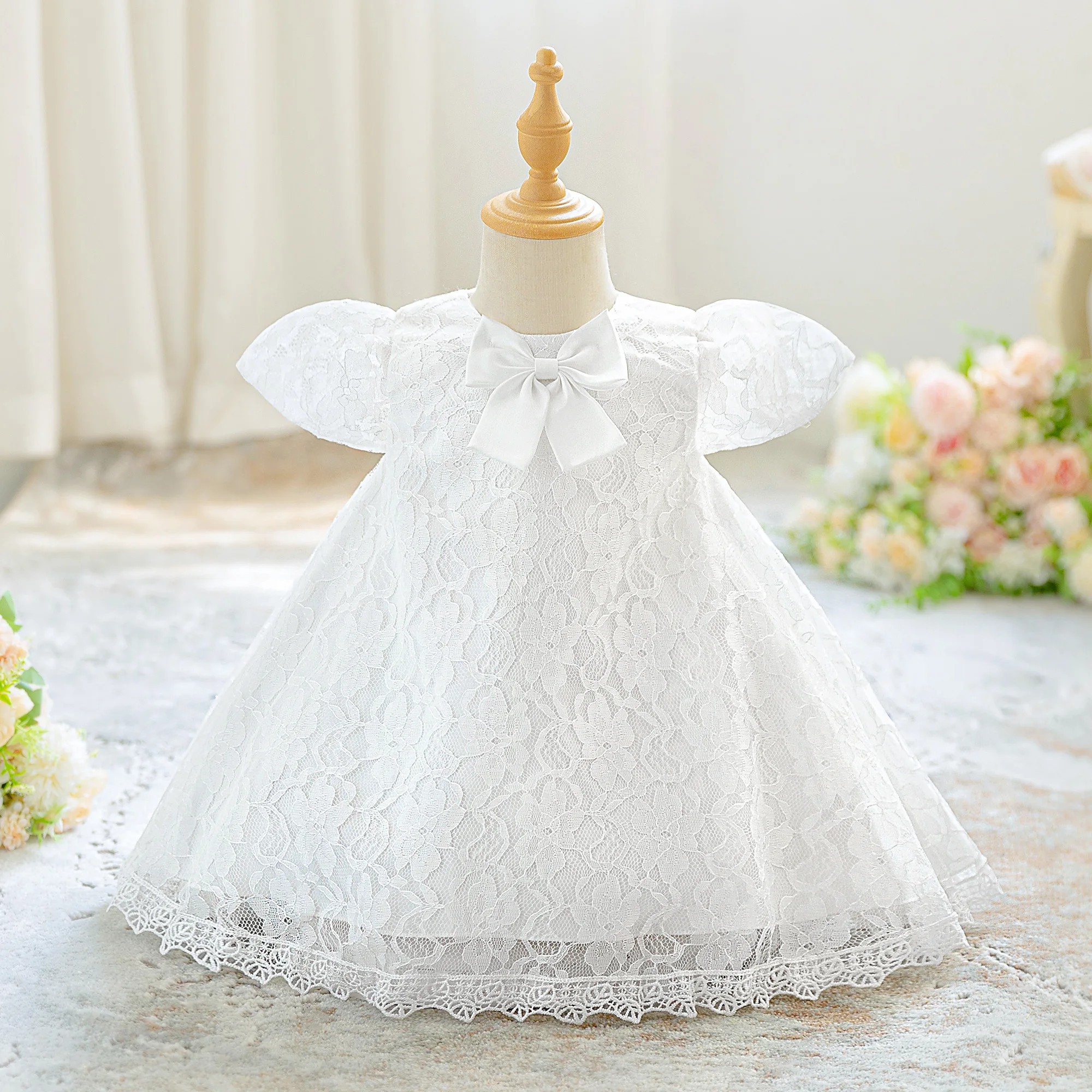 Kleinkind Taufe Party Baby Mädchen Kleid Elegante Blume Spitze 1. Geburtstag Prinzessin Ballkleider Baby Brautjungfern Hochzeit Kostüme Image