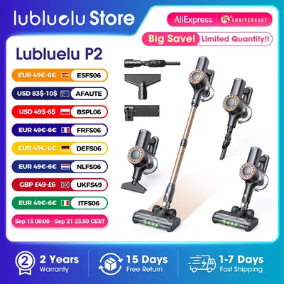 Lubluelu P2 Cordless Vacuum Cleaner 33Kpa Strong Suction, Long Battery, Self-Standing, Accessory Storage for Home Cleaning