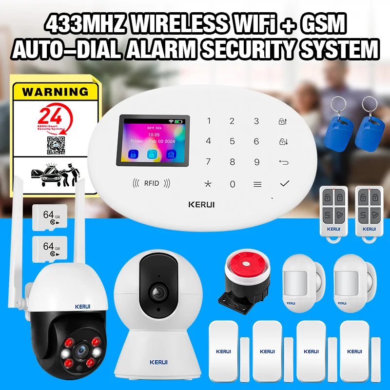 KERUI WiFi GSM Wireless Home Alarm Kit Tuya Smart Alarm System W202 für Home Security Mit Motion Sensor Rauchmelder Sirene Image