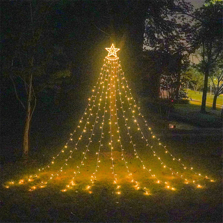Outdoor 8 Modi LED Weihnachtsgirlande Lichterkette Wasserdicht 350 LED Sterne Wasserfall Lichterketten für Party Hochzeit Terrasse Dekor