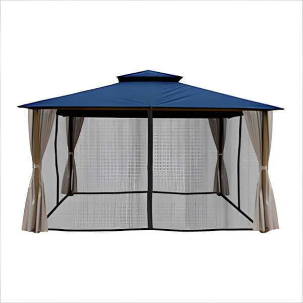 Paragon Outdoor 11 x 14 ft. Kingsbury Soft Top Gazebo with Mosquito Netting and Privacy Panels (Navy Sunbrella Canopy)