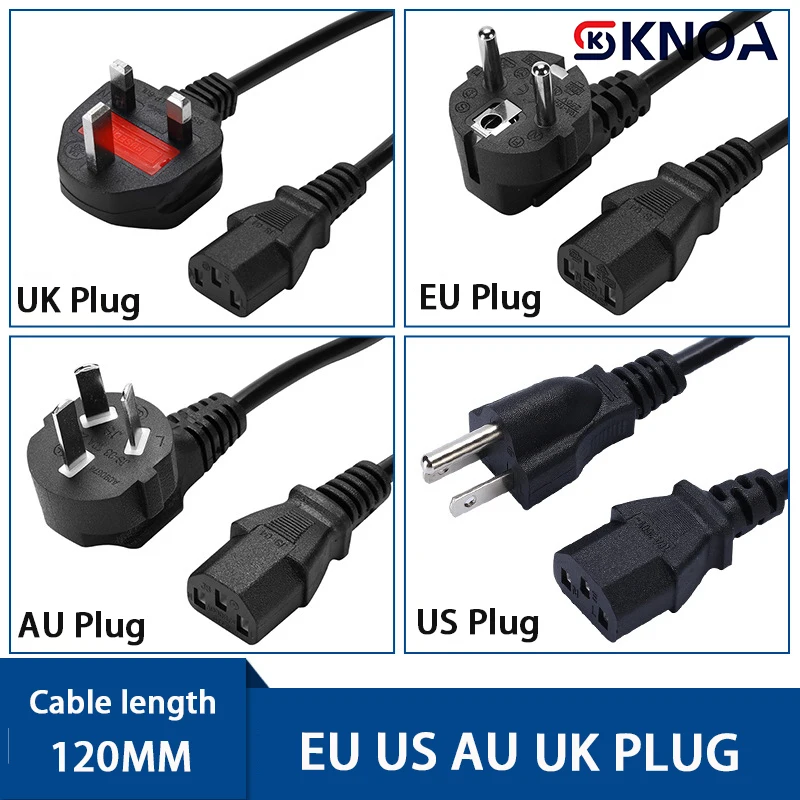 Langlebiges 3-poliges 1,2 m langes EU-US-AU-UK-4-Standard-AC-Netzteil-Adapterkabel, Ladeleitungsdrähte für PC und Laptop Image