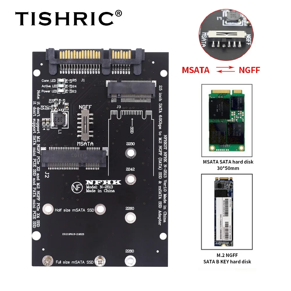 Adattatore SSD TISHRIC M2 NGFF Msata da 2,5 pollici 22 pin SATA 3.0 a M.2 Convertitore SSD Scheda riser USB per PC portatile aggiuntivo fino a 6 Gbps