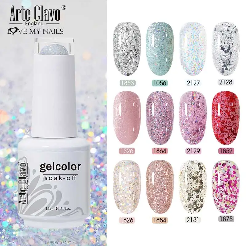Arte Clavo Glitzer-Gel-Nagellack HEMA TPO FREE Sliver Champagner Sparkling Pailletten Semi-permanente Lacke Soak Off Nail Art Image