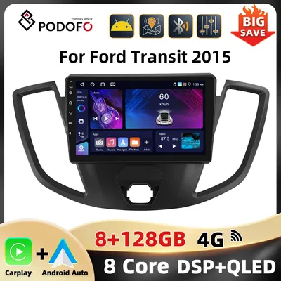 Podofo 9'' 2Din Autoradio For Ford Transit 2015 Car Stereo Carplay Android Auto WIFI 4G 8+128G Bluetooth GPS AI Voice Car Audio