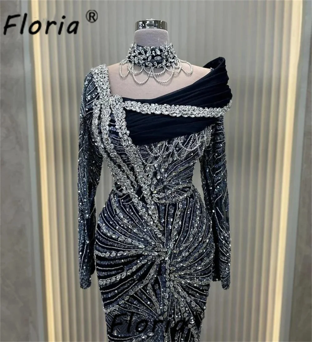 Elegantes schwarzes Perlen-Meerjungfrau-Partykleid Dubai Silber Kristall Quasten Formelle Gala-Abendkleider Robe de Soiree Maßgeschneidert 2025 Image