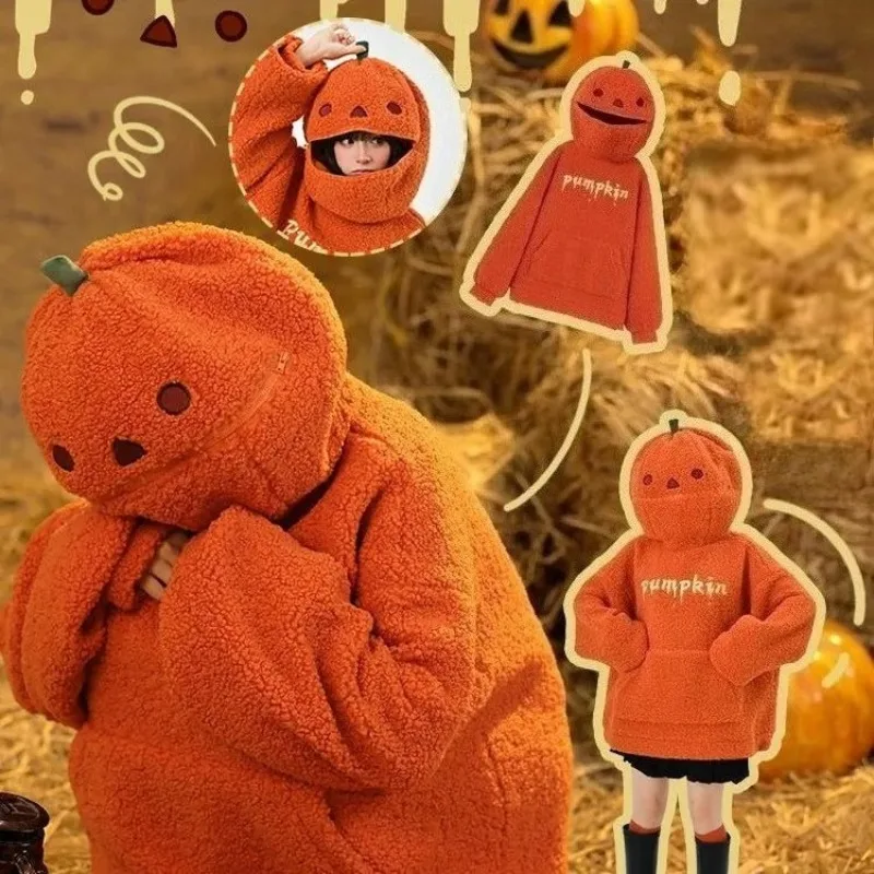 Halloween Nette Kürbis Top Cosplay Kostüm Verdickt Sweatshirt Rock Anzug Frauen Männer Mode Herbst Winter Karneval Party Outfit Image
