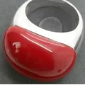 Commercio all'ingrosso di gioielli di moda buono Elegante 15X21mm Corallo rosso Anello in argento sterling 925 Marcasite Misura 7-10 argento-jewe
