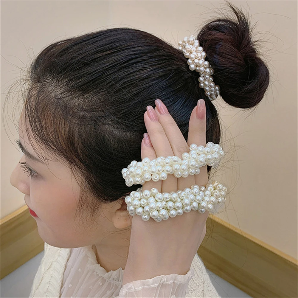 1pc Elegante Dame Gummiband Seil Perle Haar Ring Mädchen Perlen Scrunchies Gummibänder Pferdeschwanz Haar Zubehör Elastische Stirnband Image