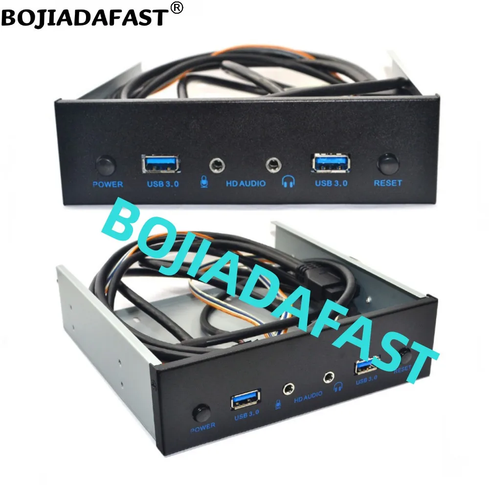 Pannello frontale da tavolo da 5,25" con 2 x USB 3.0 tipo A + porta microfono audio HD da 3,5 mm + pulsante di ripristino dell'alimentazione per case del computer PC