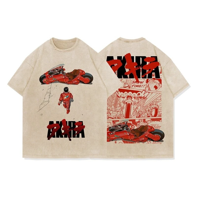 Akira Anime Herren Kurzarm T-Shirt Grafik T-Shirt Streetwear Vintage gewaschene Baumwolle Sommer Casual Top japanische Manga Y2k Kleidung