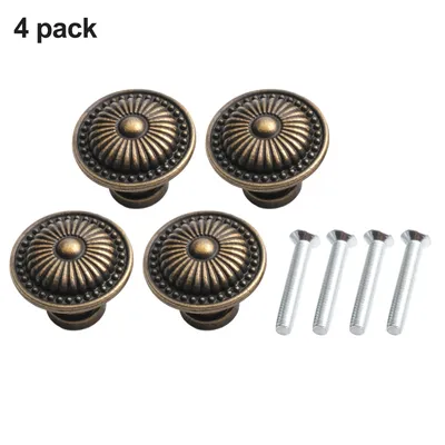 4Pcs Vintage Bronze Cabinet Knobs Set Cupboard Door Pull Knob Zinc Alloy Dresser Knob Furniture Handle Pulls Jewelry Box Knobs