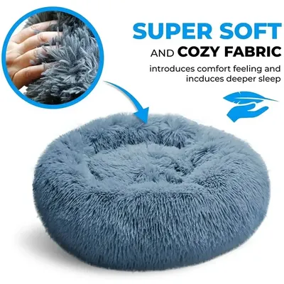 Round Plush Pet Bed - Self Warming Kennel, Machine Washable Mat with Non-Slip Bottom, Soft Cushion House Bed for Cats Dogs
