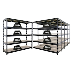Proregal Mega Deal | 5x Profi Schwerlastregal Rhino | HxBxT 200x200x60cm | 5 Spanplatten-Ebenen 8mm | Fachlast 500kg | Schwarz Image
