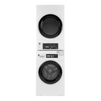 GE VFD31EDSRWW / VFW310SSRWW Stacked 7.7 Cu. Ft. Front-Load Electric Commercial Dryer and 3.5 Cu. Ft. Front-Load Electric Commercial Washer - Free Use / App Payment / Coin Compatible
