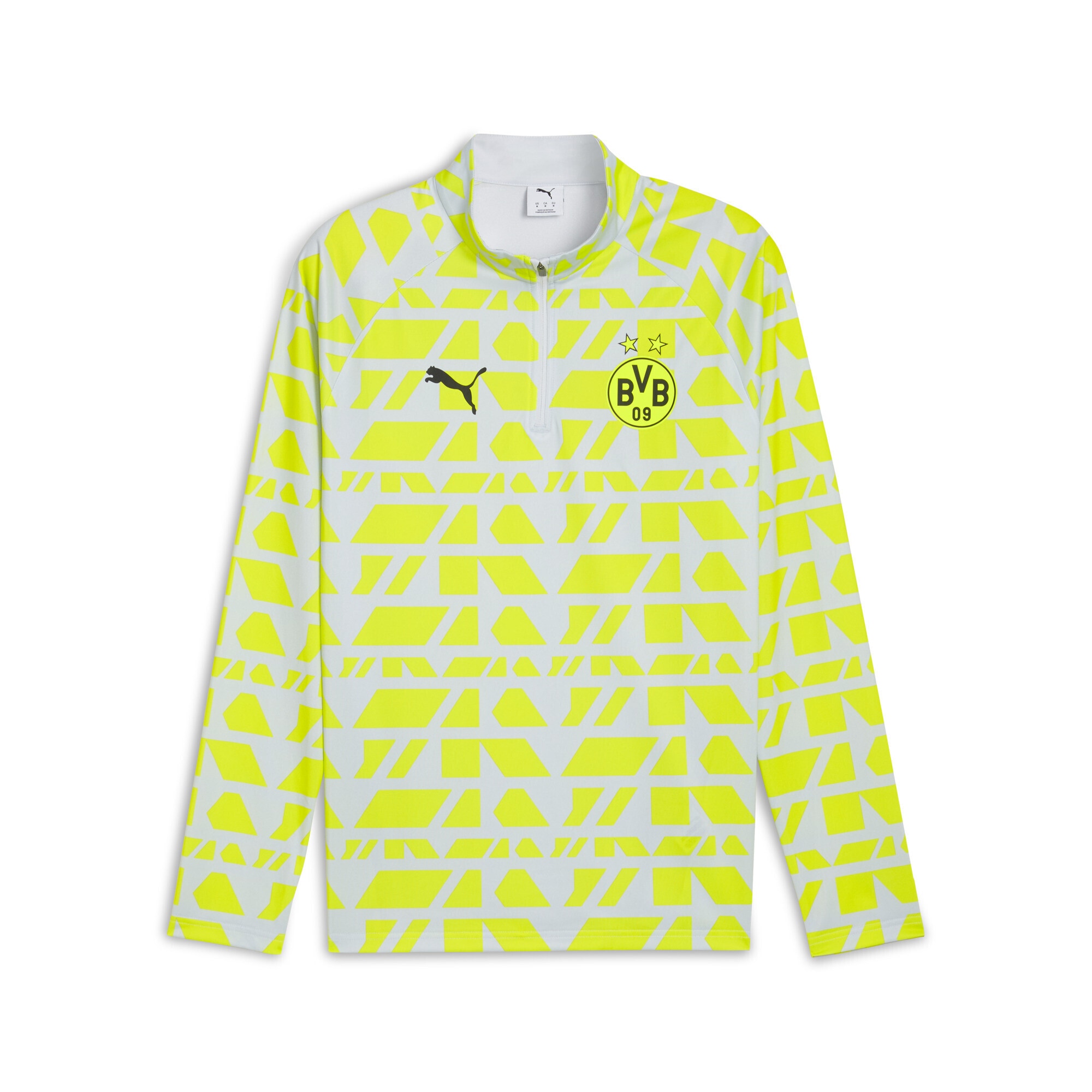 T-Shirt PUMA "Borussia Dortmund Aufwärmoberteil mit viertellangem", Herren, Gr. S, silber mist gelb alert gray, Obermaterial: 100% Polyester, bedruckt, slim fit, Rundhals, Shirts Image