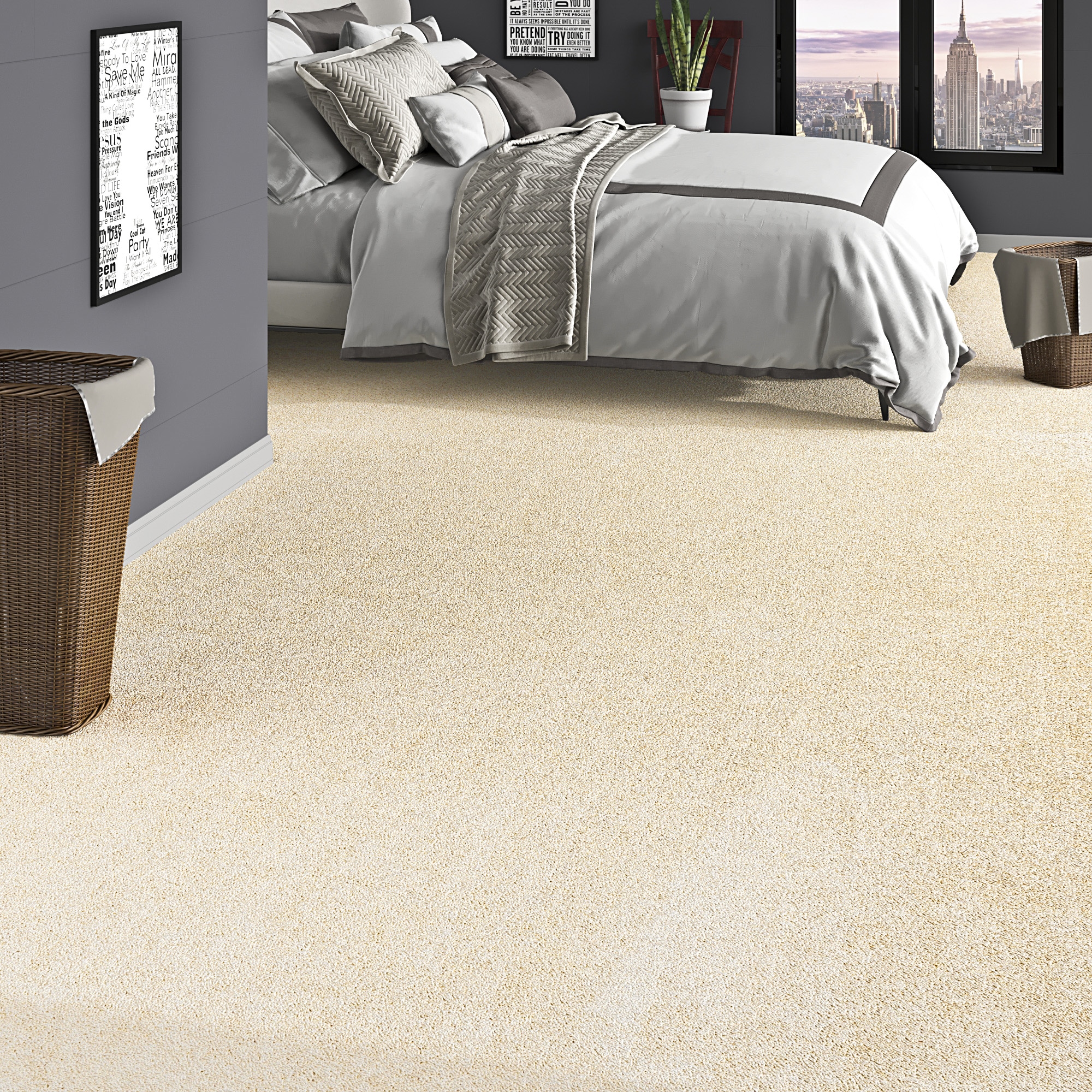 Teppichboden MY HOME "Rava, Velours", beige (creme), B:400cm H:16mm L:100cm, Kunstfaser, Teppiche, Uni Farben, Breite 400 cm, weich, strapazierfähig, Wohnzimmer Image