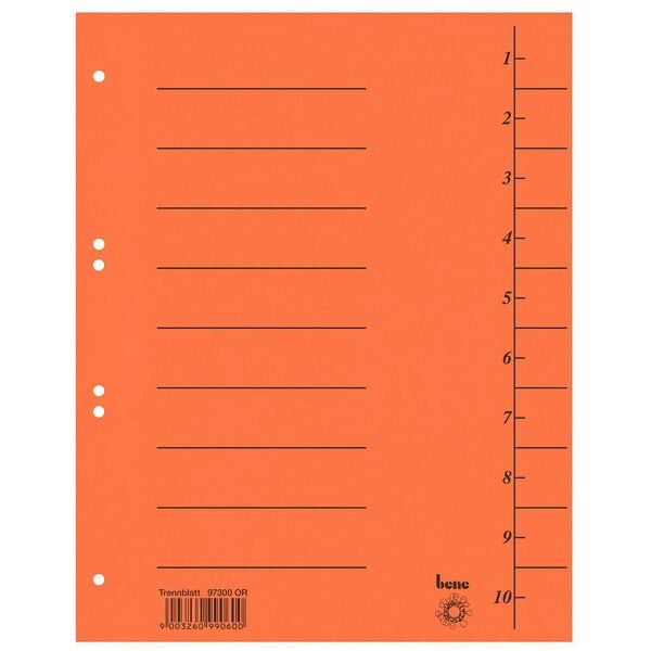 bene Trennblätter 1-10 DIN A4 Kraftkarton 100 Stück orange, 23.5x30 cm Image